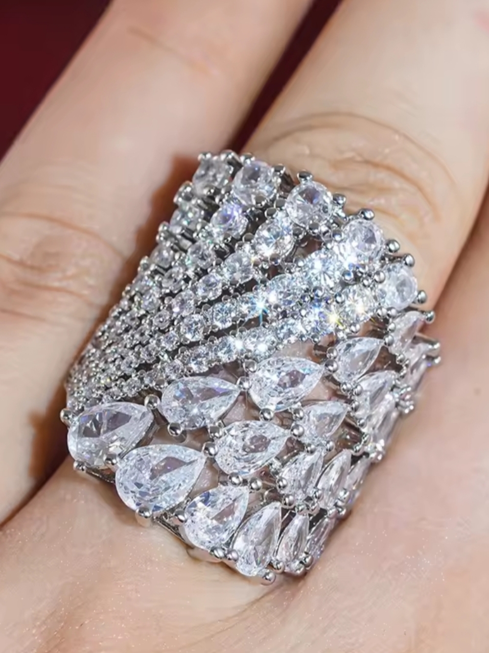 White Rhodium Quartz Ring